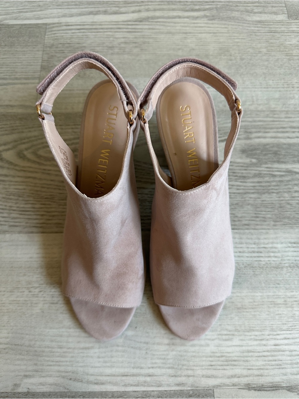 Stuart Weitzman Blush Suede Peep Toe Block Heeled Sandals 8.5 - Picture 7 of 14